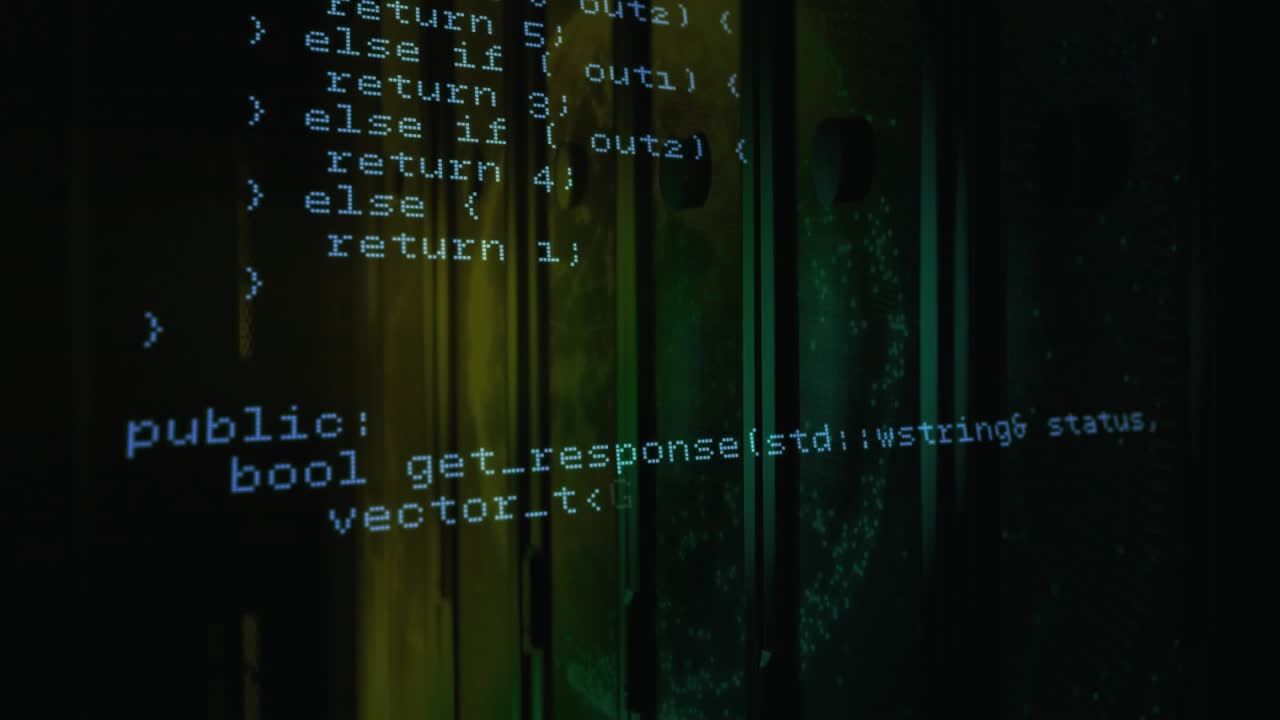 On play, monospaced code block scrolling downward, revealing functions and math for inspection