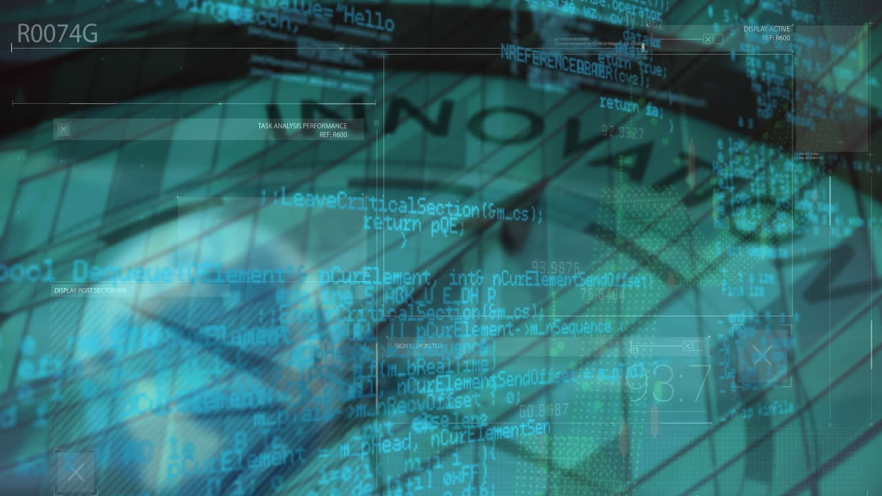 animación del procesamiento de datos financieros durante el reloj