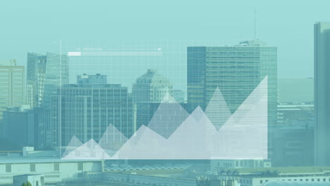 animation of financial data processing over cityscape