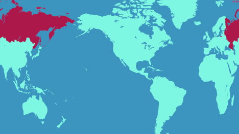 赤のシームレスなループでロシアと回転する世界地図