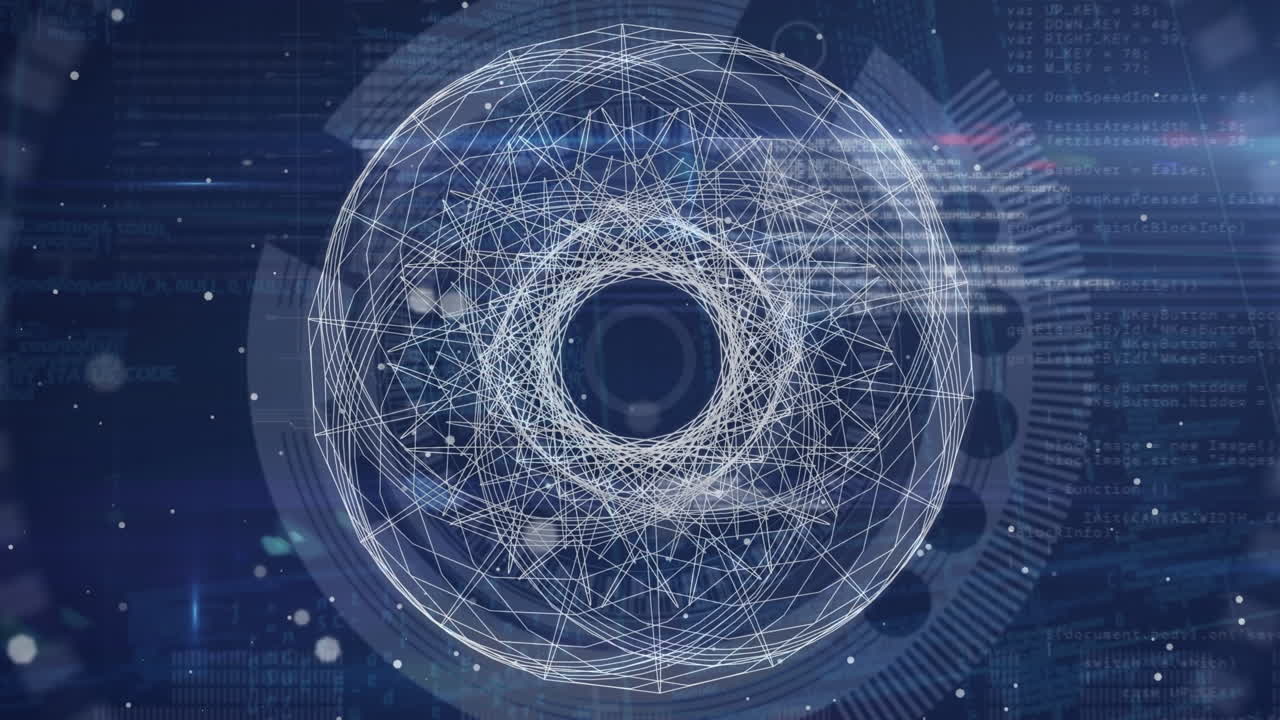 animación de formas lineales y datos diversos sobre fondo marino con puntos