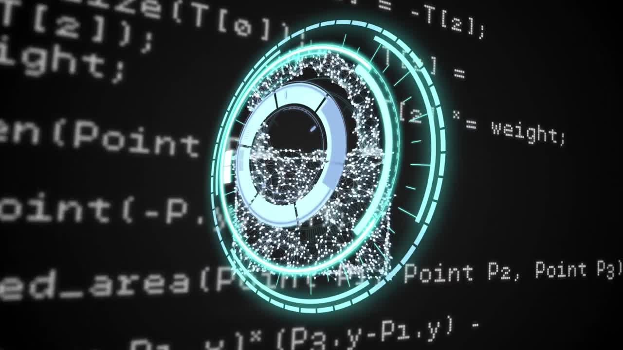 Animation of processing circle over data processing on black background