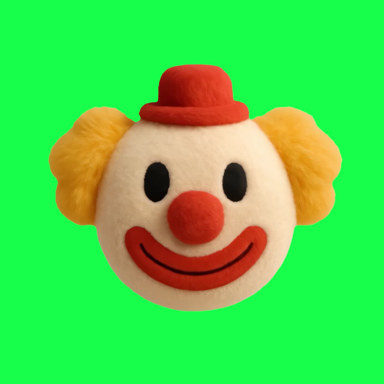 Animazione di un giocattolo con la faccia di un clown colorato, video 4K trasparente, green screen