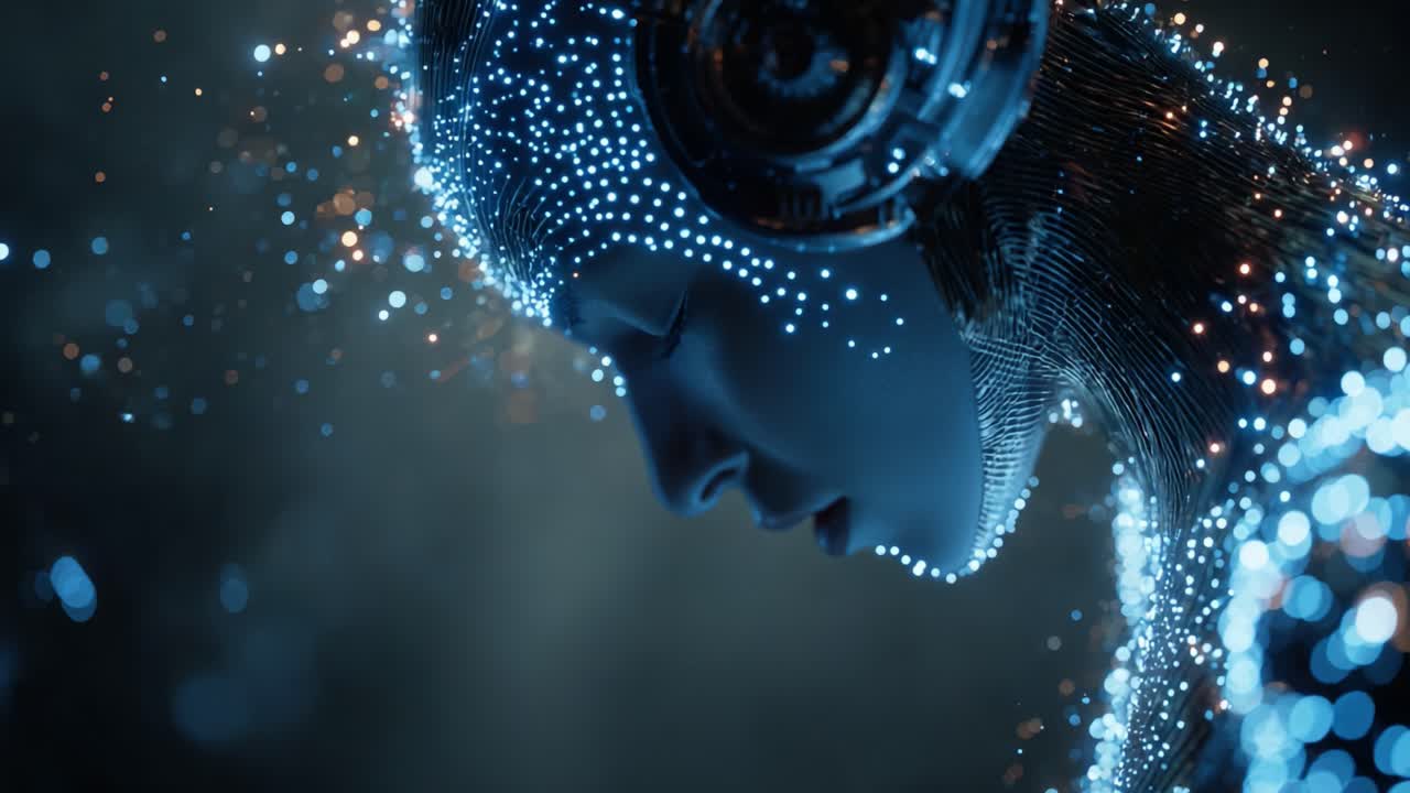 A stunning portrayal of a futuristic humanoid robot, showcasing intricate details and a luminous design that highlights the intersection of technology and artistry in an imaginative digital landscape