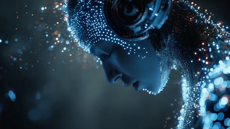 A stunning portrayal of a futuristic humanoid robot, showcasing intricate details and a luminous design that highlights the intersection of technology and artistry in an imaginative digital landscape