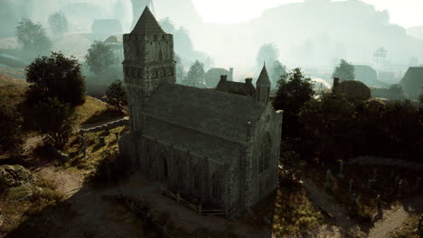 medieval church in a fantasy village