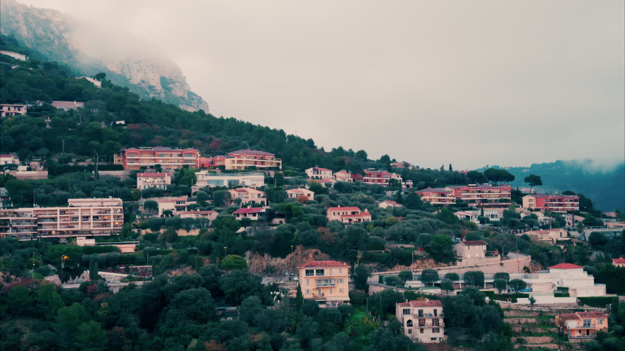 Aerial view of the Eze seaside commune in the Alpes-Maritimes in Southeastern France