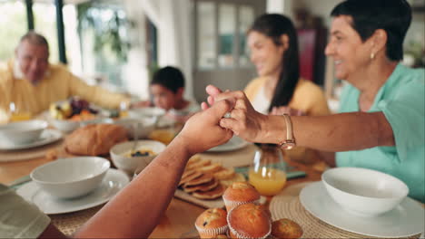 holding hands, family and praying for lunch