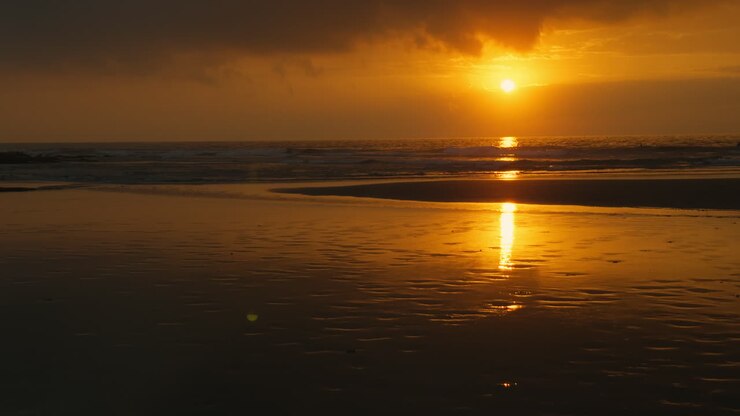 escena de la playa al atardecer