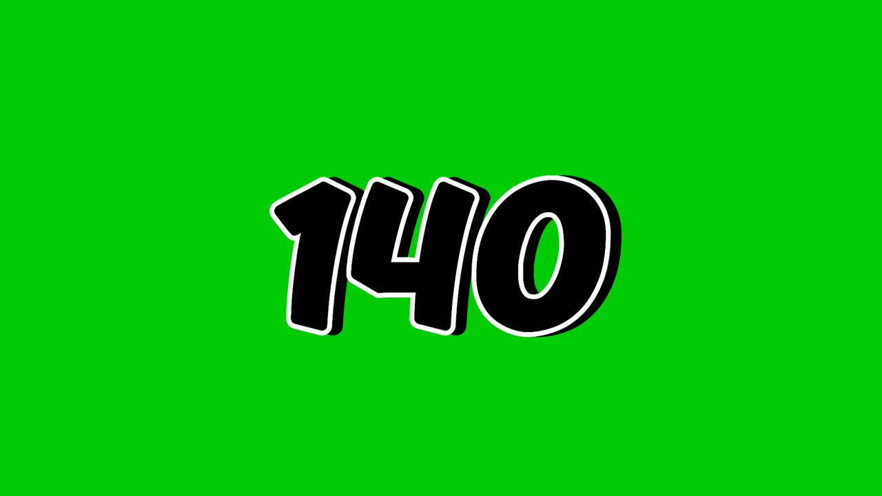 Number 140 Reveal Animation with Smoke Effect on Green Screen Black Cartoon Style Motion Graphic Element