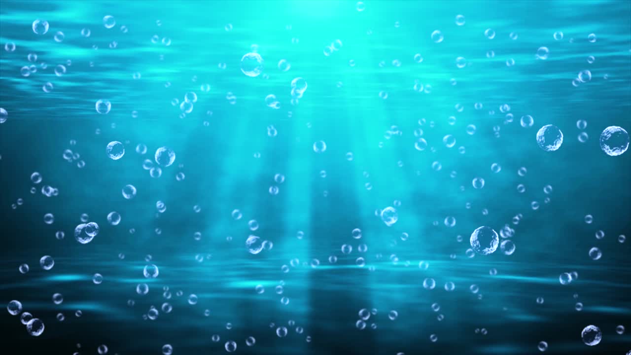Air water bubbles slow motion underwater coming up blue 4k 3d green screen loop animation sun shine