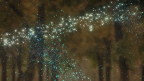 animación de estrella fugaz y estrellas cayendo sobre el bosque sobre fondo marrón