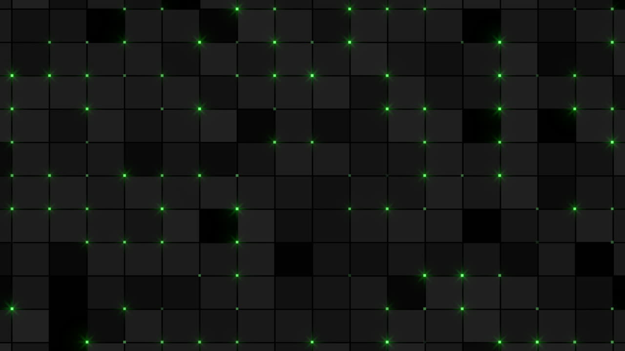 A striking image featuring a black background with a glowing green grid pattern. The green squares emit a brilliant light, creating a vibrant and captivating visual contrast