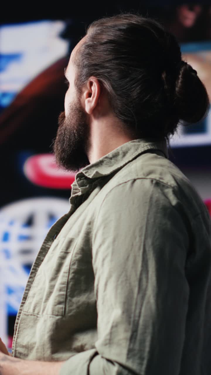 Vertical Video Successful young adult enjoying life on social media platforms