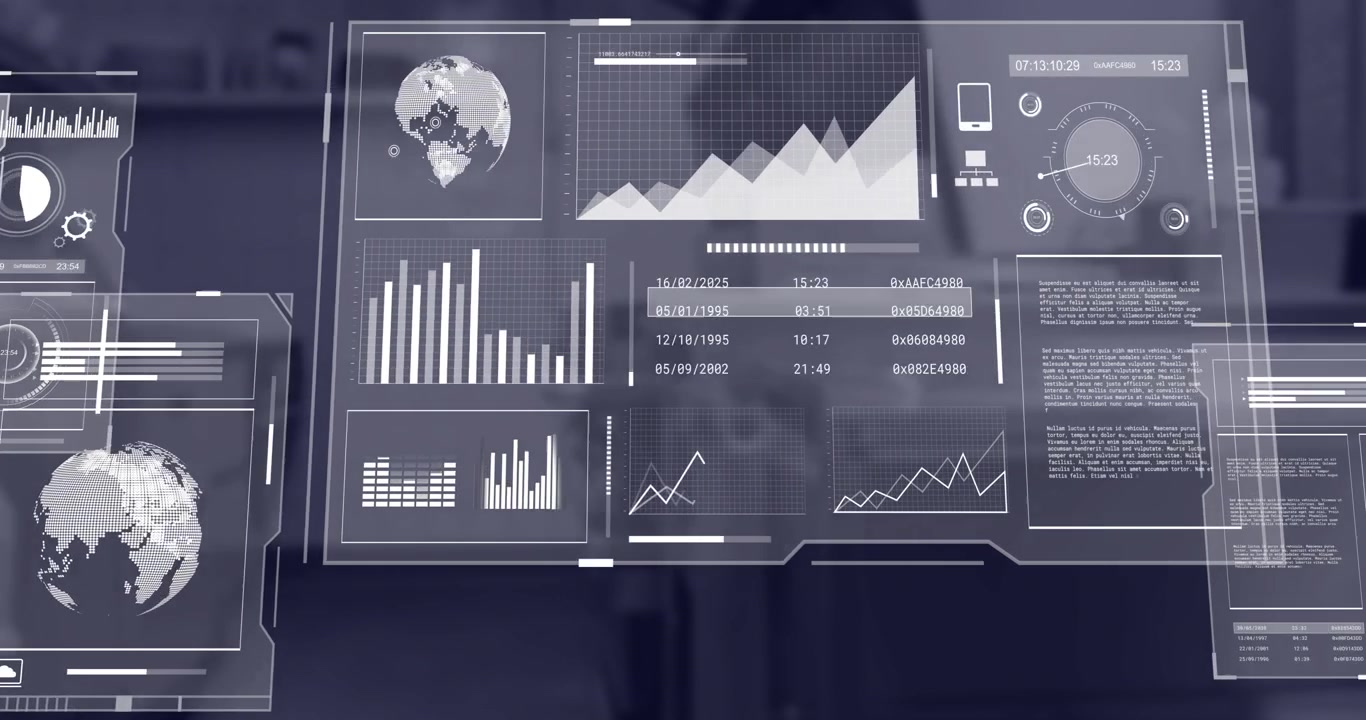 Futuristic Digital Interface with Data Visualizations