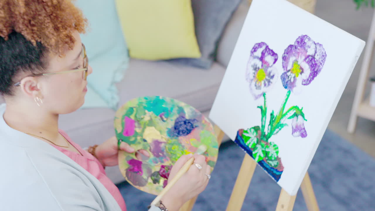 위에서 보는, 여성과 창의력으로 그림을 그리는