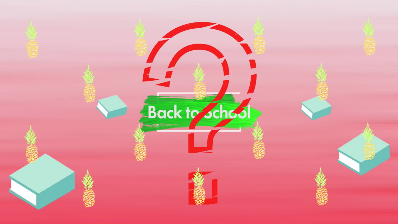 Animation of question mark over back to school text and pineapples