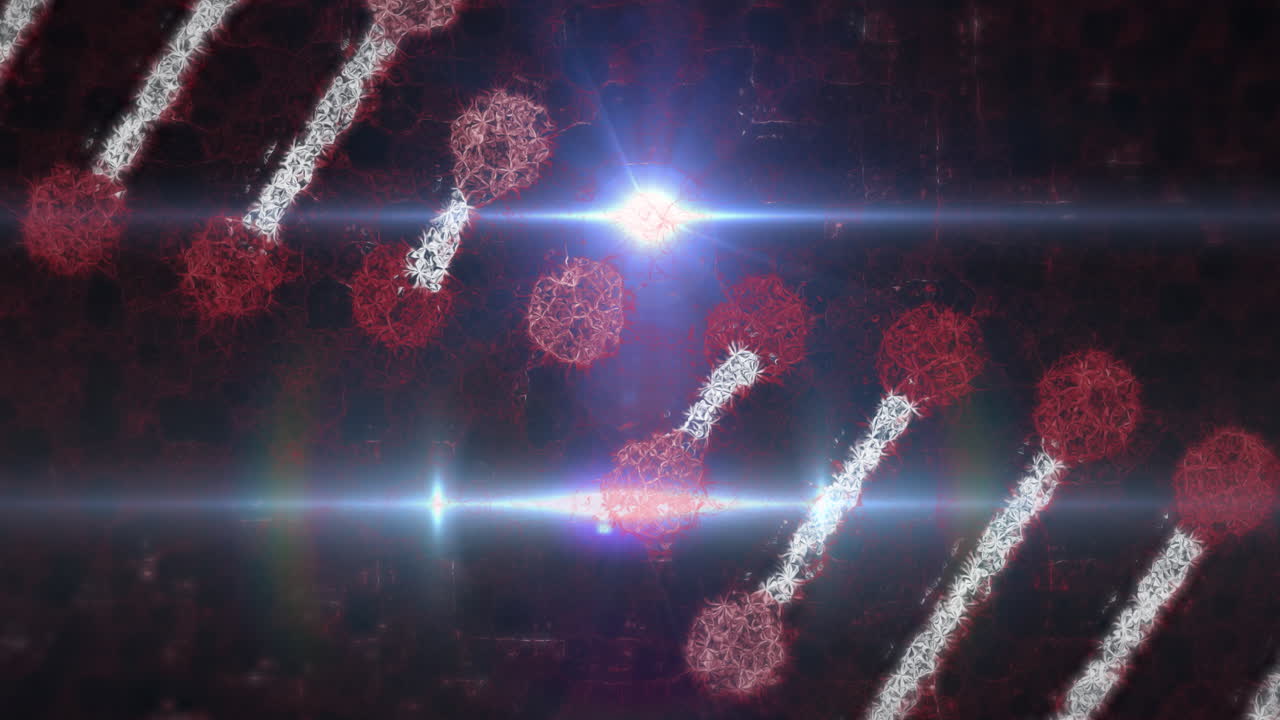 Glowing light effects in abstract red and white molecular animation
