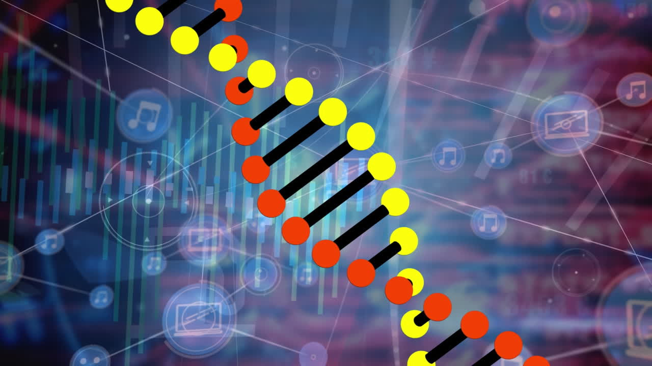 dna 줄무의 애니메이션, 데이터 처리를 통해 아이콘을 가진 연결 네트워크