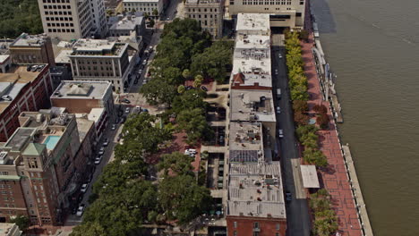 savannah georgia aerial v46 birds eye view pull out shot along the river, tilt up reveals historic downtown and yamacraw village cityscape - shot with inspire 2, x7 camera - october 2020