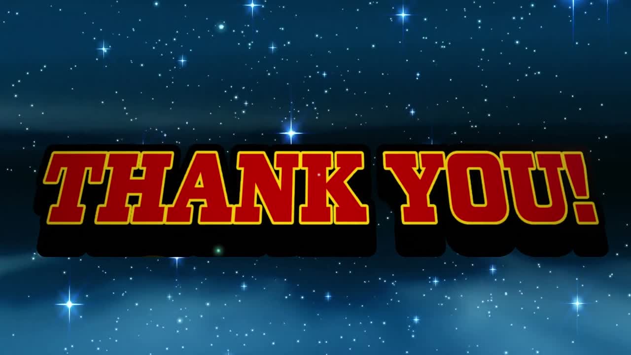 검은색 배경에 감사 텍스트와 반점의 애니메이션