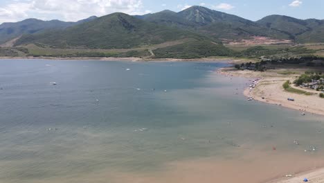 aerial-pov-of-lake-on-sunny-summer-day