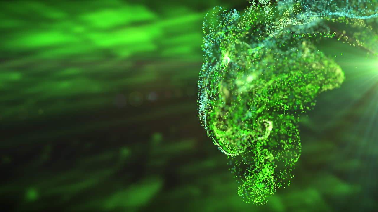 animación de nube de partículas verdes y luz moviéndose sobre fondo negro