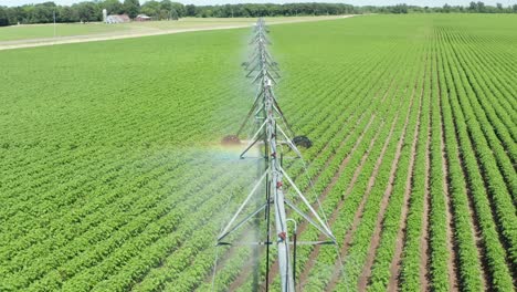 Center-pivot-irrigation-sprinkler-system-watering-fresh-farm-field-crops