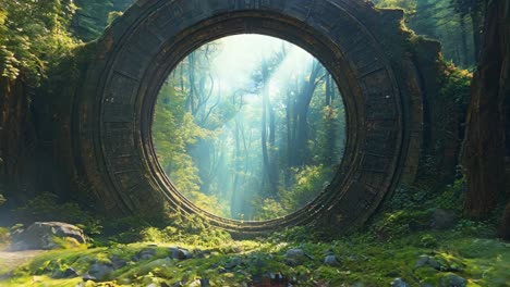 a tunnel in the middle of a forest with trees and rocks