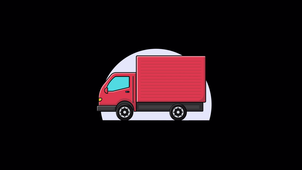 Animated Red Delivery Truck Driving