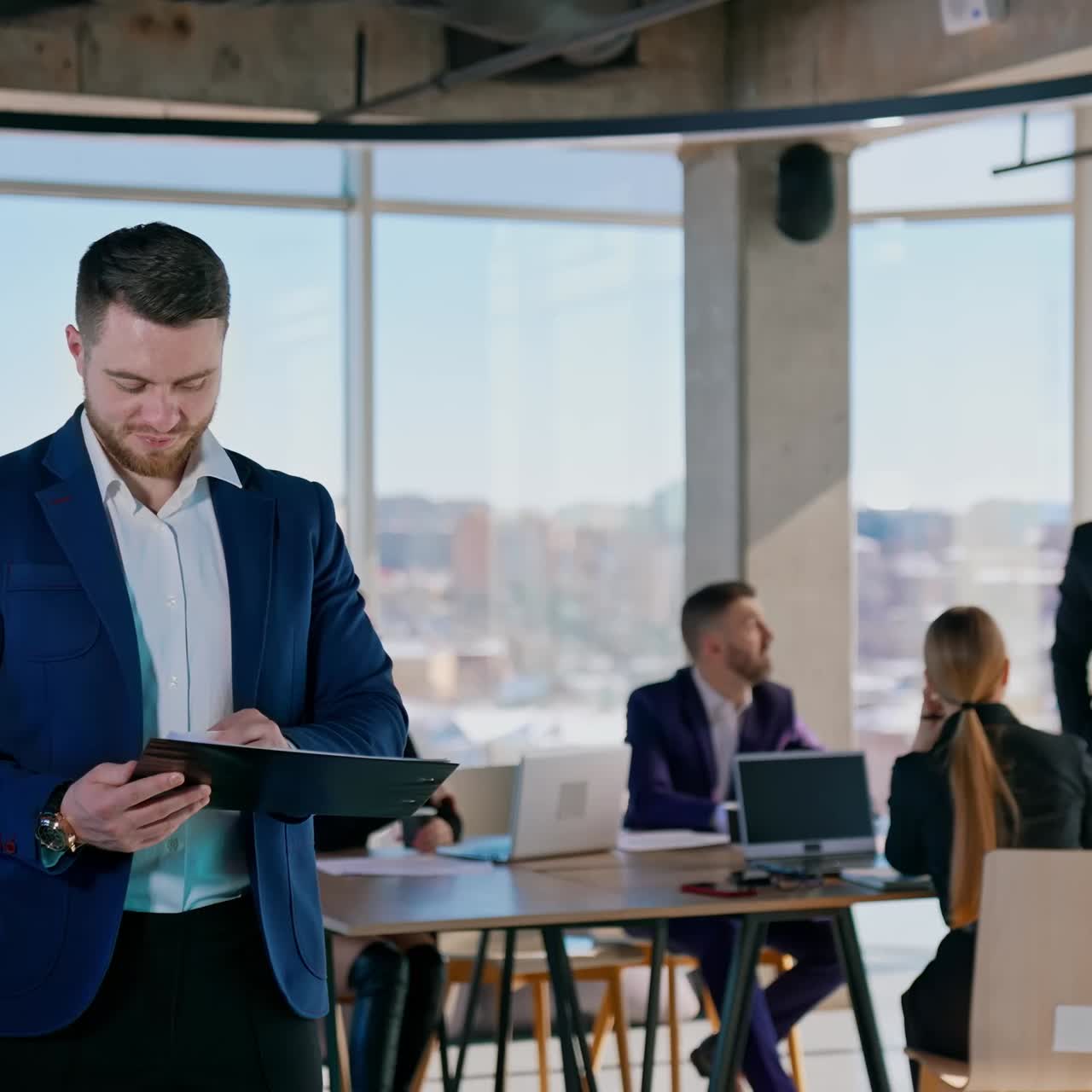 Business team brainstorming over new project. Business people discussing together in conference room during meeting