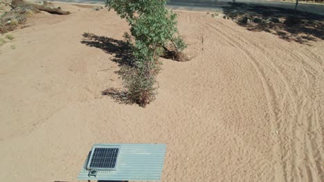 overhead view of the stream gauge on the todd river at heavitree gap (station g0060126), alice springs, mparntwe. northern territory, australia. august 2022.