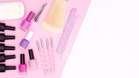manicure tools moving on pink side of pink white theme stop motion