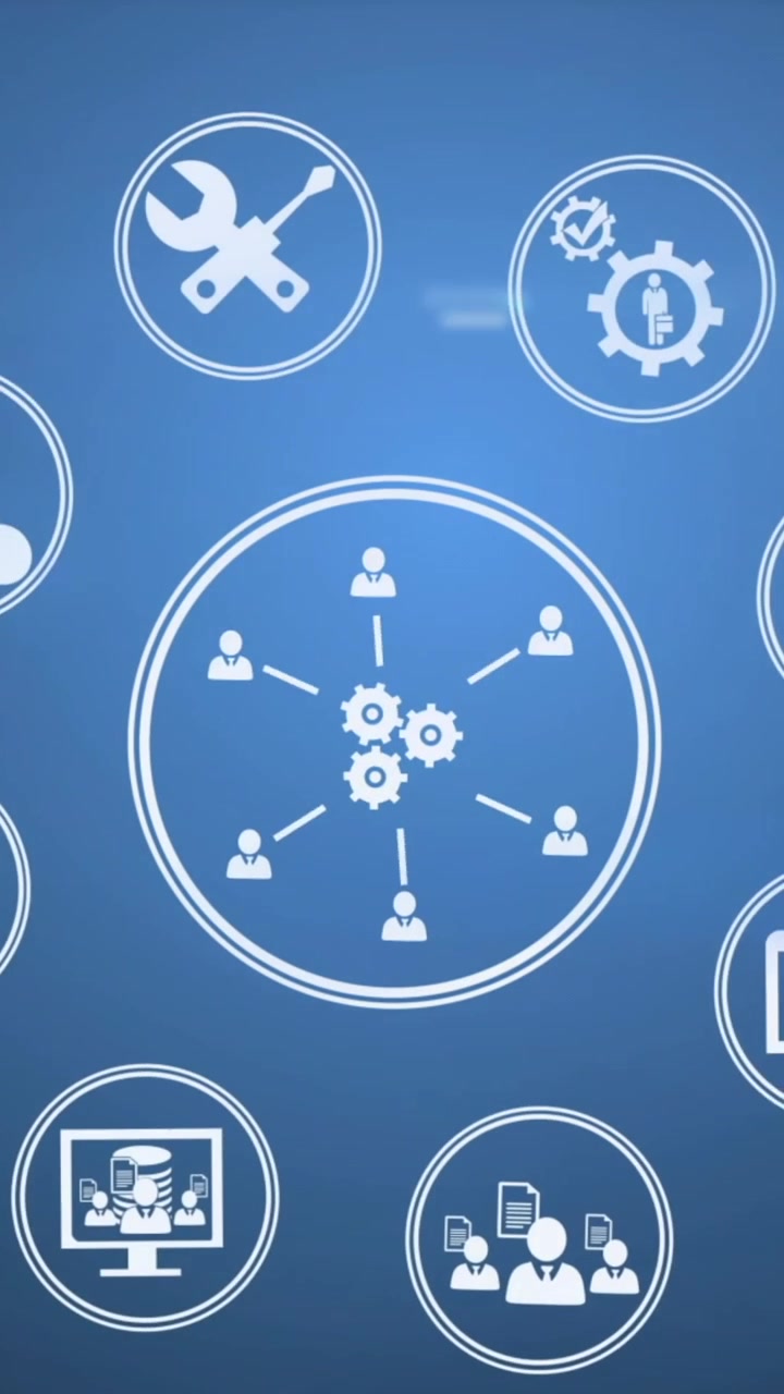 Animazione dell'elaborazione dati e delle icone su una server room