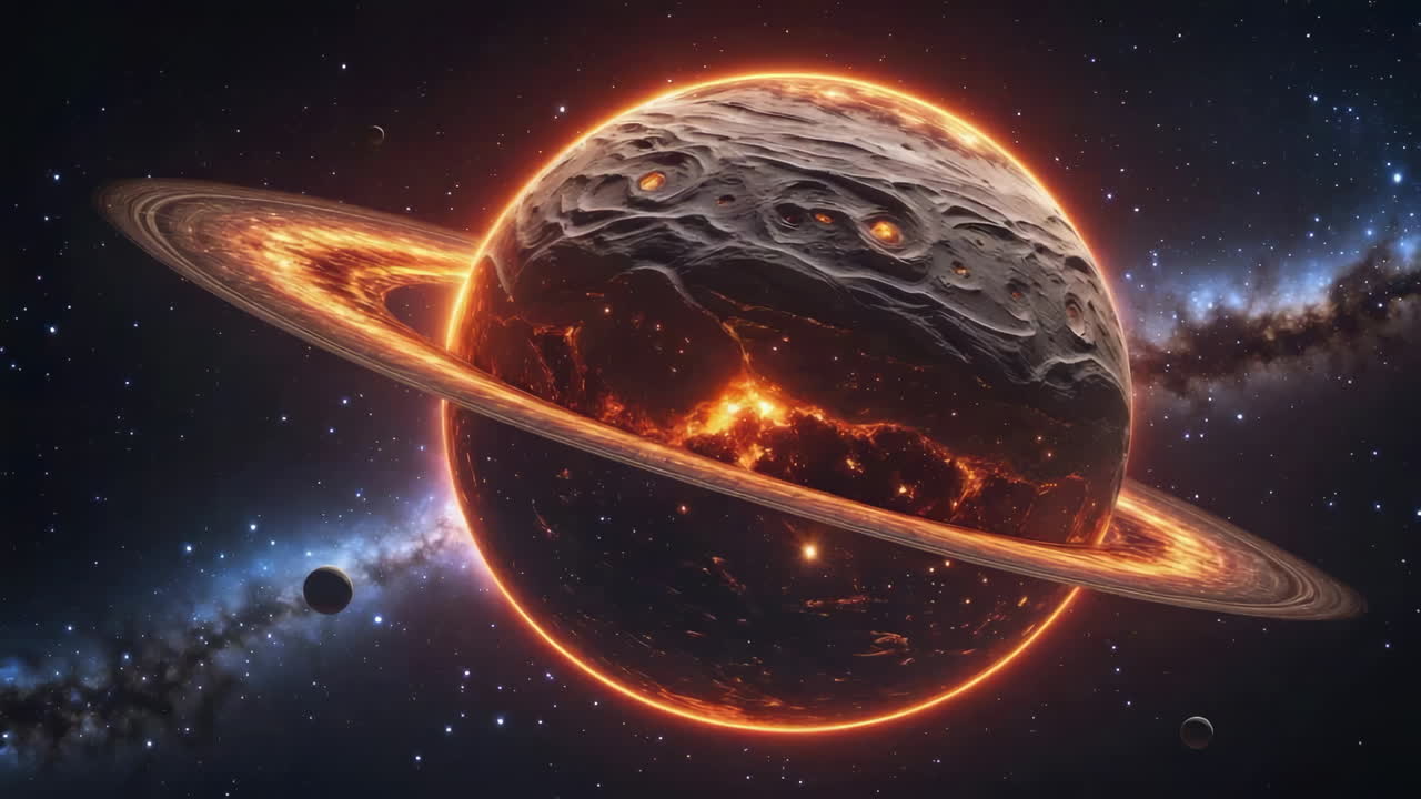Fiery Ringed Planet in Space