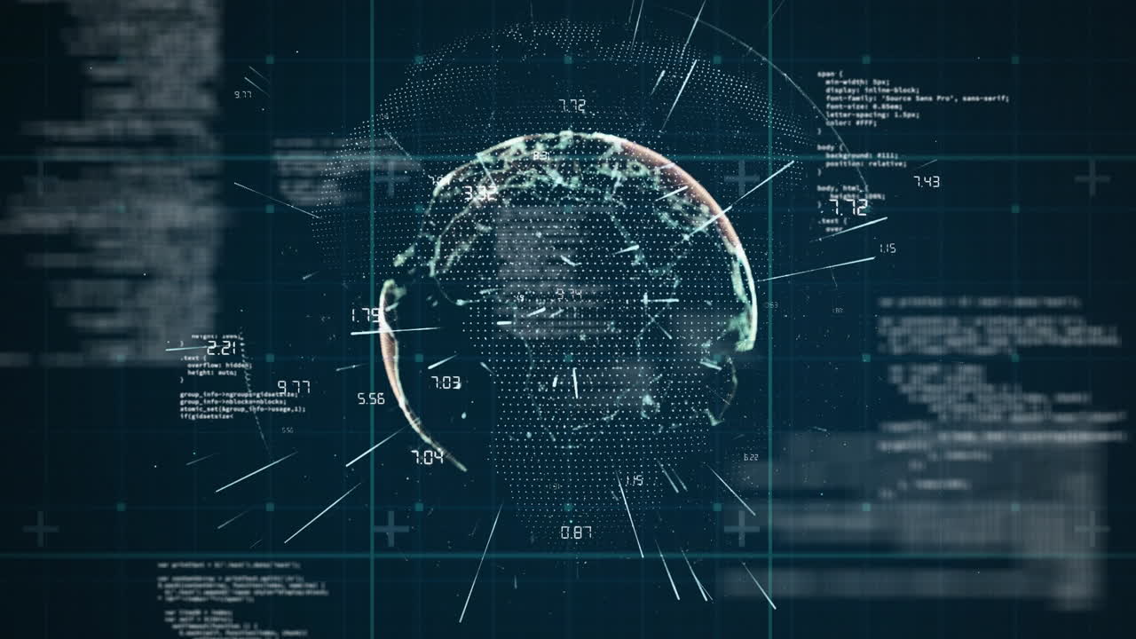 Animation of financial data processing on blue background