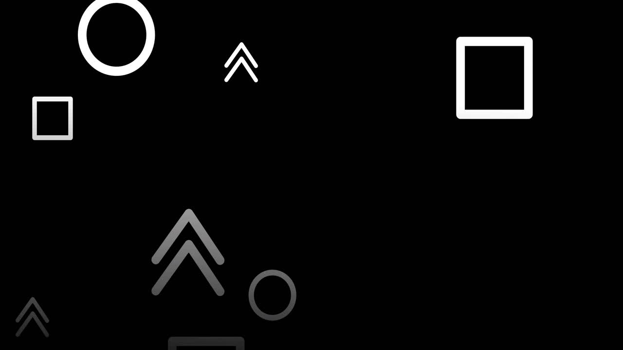 Animation of abstract white shapes and markers moving on black background