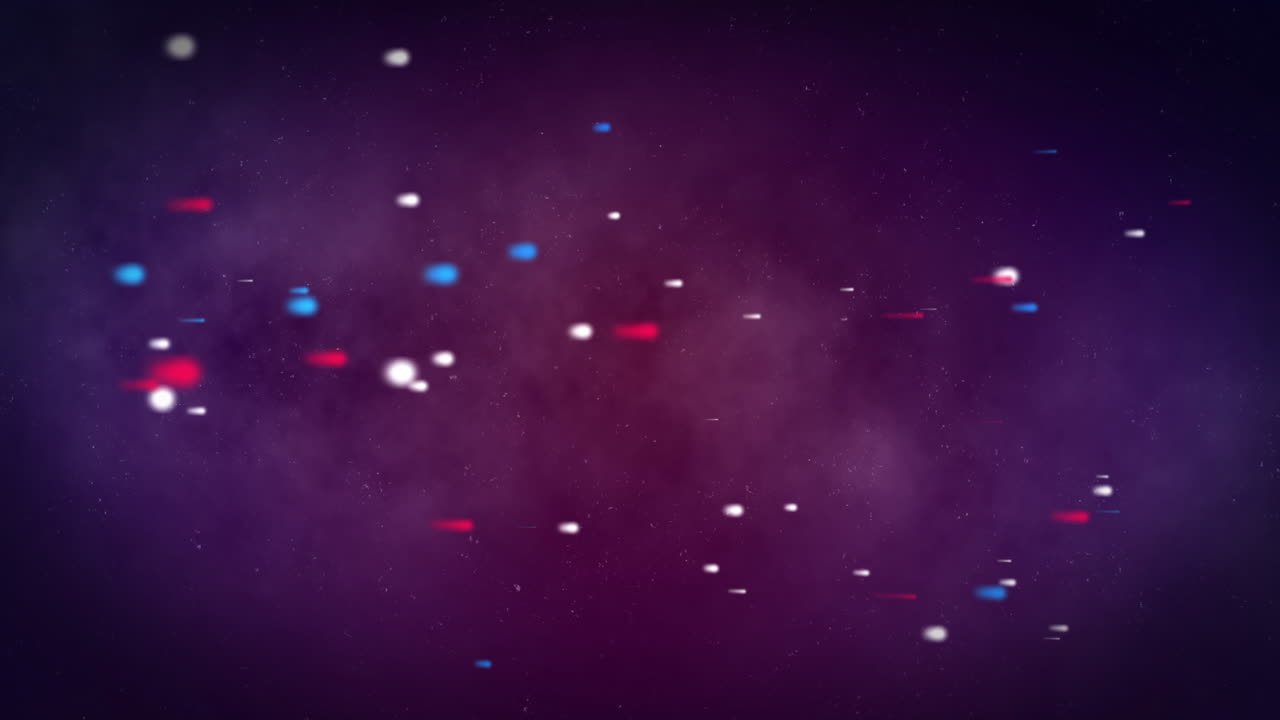 Animation of colourful spots and stars on black background