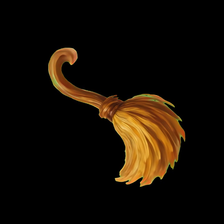 Ilustração animada de uma vassoura de bruxa mágica girando