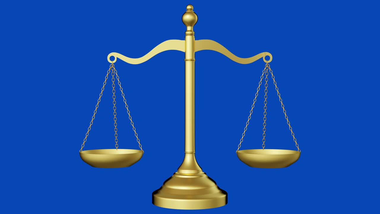 el símbolo de la justicia es un bucle de animación 3d de pantalla azul.