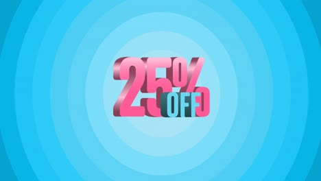 animation of 25 percent off text and circles on blue background