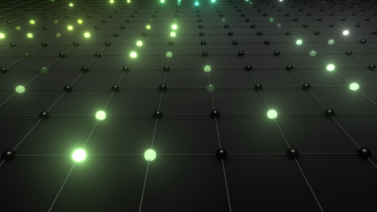 Abstract 3D Grid with Glowing Spheres