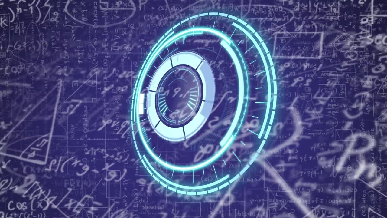 수학 방정식의 애니메이션과 파란색 배경의 범위 스캐닝