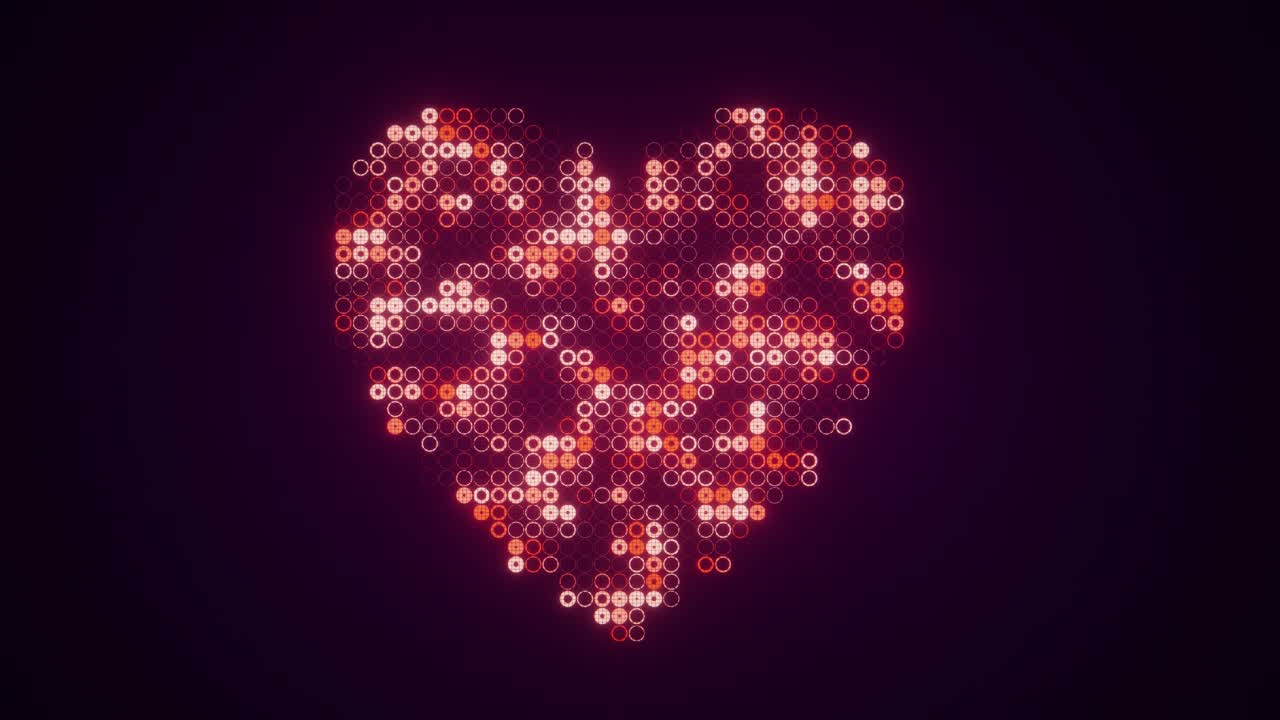 Símbolo de Coração Animado Feito de Círculos de Pixel Luminosos