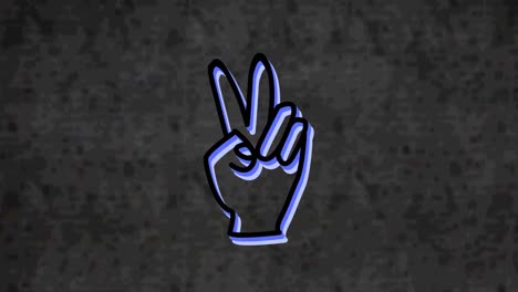 Animation-of-victory-hand-sign-in-neon-font-flickering-on-grey-background