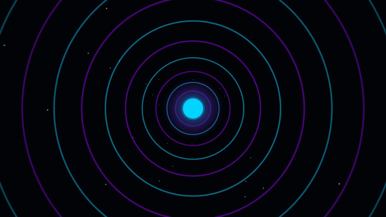 Abstract Motion Graphic of Pulsing Neon Circles in Space
