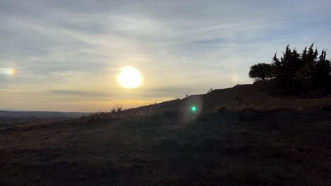 Sunset-at-vineyards-camera-panning-in-Aranda-de-Duero,-Spain