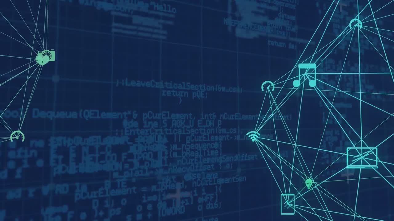 Animation of data processing over blue background