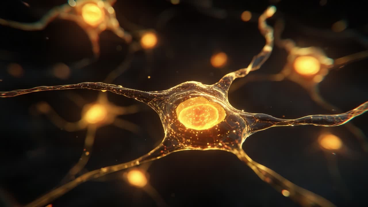 Exploring the Intricate World of Neurons: A Close-Up View on the Complex Network of Nerve Cells and Their Glowing Synapses, Illustrating the Beauty and Functionality of Human Brain Connectivity