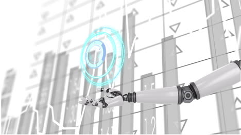 animation of data processing and diagrams over robotic arm